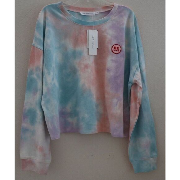 All in Favor LT15453 Women's Sz XL Purple-Peach Tie Dye Applique Crop Pullover - Picture 1 of 6